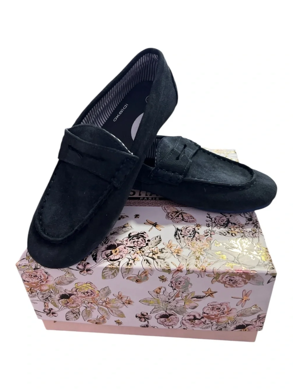 NWT Okaïdi Toddler Boys Navy Blue Suede Loafers - Size 31- French Style